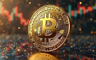 Bitcoin gold coin, 4k, cryptocurrency, cryptocurrency market, Bitcoin sign, BTC, Bitcoin logo, Bitcoin emblem, finance concepts, Bitcoin