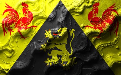 Walloon Brabant flag, 4k, stone wave texture, Flag of Walloon Brabant, 3d Walloon Brabant flag, Belgium, flags of Belgian provinces, Walloon Brabant Province flag, Walloon Brabant, Flag of Walloon Brabant Province