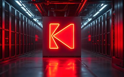 logotipo de neón rojo kodak, 4k, creativo, bokeh, marcas de electrónica, bastidores de centros de datos, oscuridad, logotipo de kodak, logotipo de marcas, logotipo de neón kodak, kodak, marcas, logotipo 3d de kodak