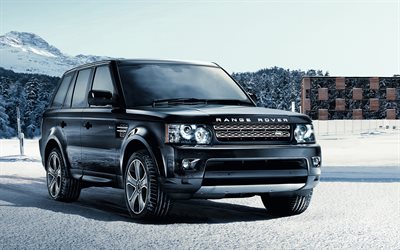 range rover sport, 4k, invierno, coches 2011, l320, especificaciones del reino unido, range rover sport negro, exterior, 2011 range rover sport, coches británicos, range rover, land rover