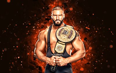 4k, bron kırıcı, turuncu neon ışıklar, wwe, yaratıcı, amerikan güreşçisi, bronson rechsteiner, bron breaker kemerli, turuncu arka plan, dünya güreş eğlencesi, güreşçiler, bron kırıcı 4k