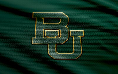 logo en tissu des baylor bears, 4k, fond de tissu vert, ncaaf, bokeh, football américain, logo des ours de baylor, ncaa, emblème des baylor bears, grand 12, ours baylor