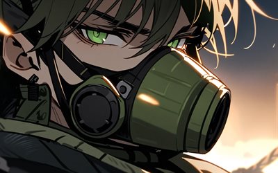 4k, gavial, mascarilla, noche, arknights, ojos amarillos, manga, operador médico de la isla de rodas, gavial el invencible, personajes de arknights, gavial arknights