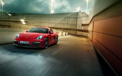 Porsche Cayman GTS, 4k, 2016, supercar, notte, movimento, rosso cayman