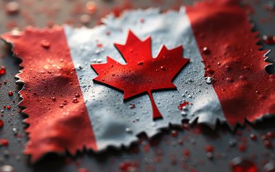 bandera metálica de canadá, 4k, bokeh, dia de canada, bandera de canadá, bandera canadiense, arte metálico, símbolos nacionales canadienses, arte de madera, canadá