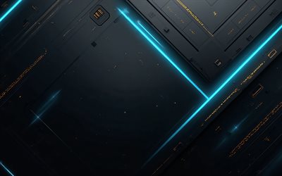 fundo preto com linhas neon azuis, 4k, textura de papel preto, fundo de quadrados pretos, linhas de luz neon azul, abstração preta