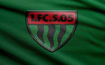 FC Schweinfurt 05 fabric logo, 4k, green fabric background, 3 Liga, bokeh, soccer, FC Schweinfurt 05 logo, football, FC Schweinfurt 05 emblem, FC Schweinfurt 05, german football club, Schweinfurt 05 FC