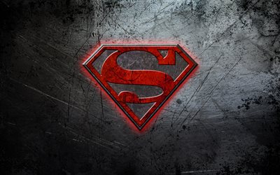 Superman, 4k, metal background, Superman logo, creative