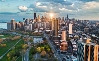 chicago, illinois, panorama da cidade, arranha-céus, metrópole, eua, 4k