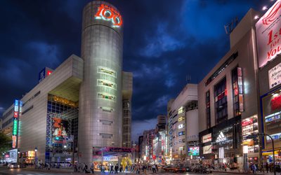 اليابان, طوكيو, الشارع, المباني الحديثة, nightscapes, عاصي