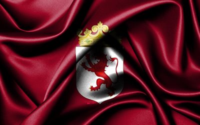 bandiera di leon, 4k, province spagnole, bandiere di stoffa, giorno di leon, bandiere di seta ondulate, spagna, province della spagna, leon