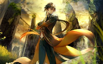 4k, Zhongli, forest, Genshin Impact, protagonist, artwork, warrior, Genshin Impact characters, manga, Zhongli Genshin Impact