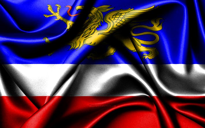 로스톡 국기, 4k, 독일 도시, 패브릭 플래그, 로스토크의 날, 로스톡의 국기, 물결 모양의 실크 깃발, 독일, 독일의 도시, 로스톡