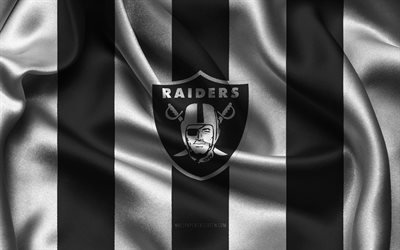 4k, Las Vegas Raiders logo, black white silk fabric, American football team, Las Vegas Raidersemblem, NFL, Las Vegas Raiders badge, USA, American football, Las Vegas Raiders flag