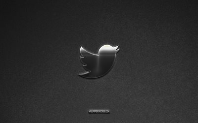logo twitter, marchi di social media, sfondo di pietra grigia, emblema di twitter, loghi dei social media, twitter, segni musicali, logo twitter in metallo, struttura di pietra