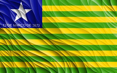 4k, Piaui flag, wavy 3D flags, brazilian states, flag of Piaui, Day of Piaui, 3D waves, States of Brazil, Piaui, Brazil
