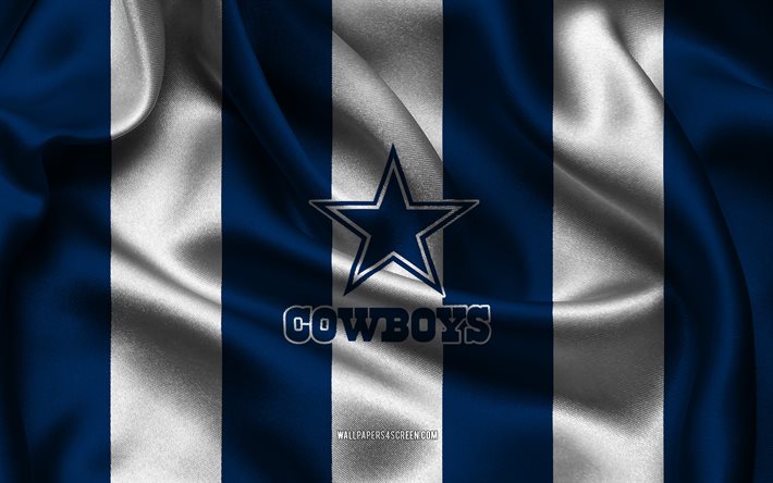 4k, Dallas Cowboys logo, blue white silk fabric, American football team, Dallas Cowboys emblem, NFL, Dallas Cowboys badge, USA, American football, Dallas Cowboys flag
