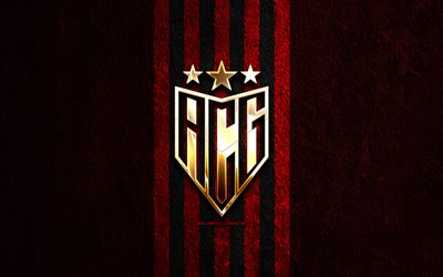 atletico goianiense kultainen logo, 4k, punainen kivi tausta, brasilian serie a, brasilian jalkapalloseura, atletico goianiense logo, jalkapallo, atletico goianiense  tunnus, atletico goianiense, atletico goianiense fc