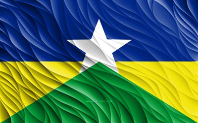 4k, bandiera della rondonia, bandiere 3d ondulate, stati brasiliani, bandiera di rondonia, giorno di rondonia, onde 3d, stati del brasile, rondò, brasile