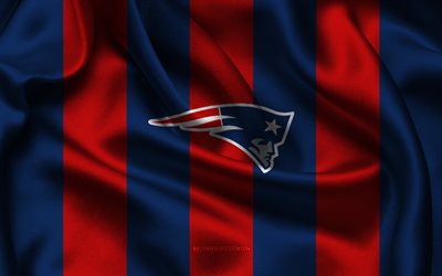 4k, New England Patriots logo, blue red silk fabric, New England Patriots emblem, NFL, New England Patriots badge, USA, American football, New England Patriots flag