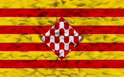 bandiera di girona, 4k, provincia spagnola, sfondo del poligono 3d, struttura del poligono 3d, giorno di girona, 3d bandiera di girona, simboli nazionali spagnoli, arte 3d, provincia di girona, spagna