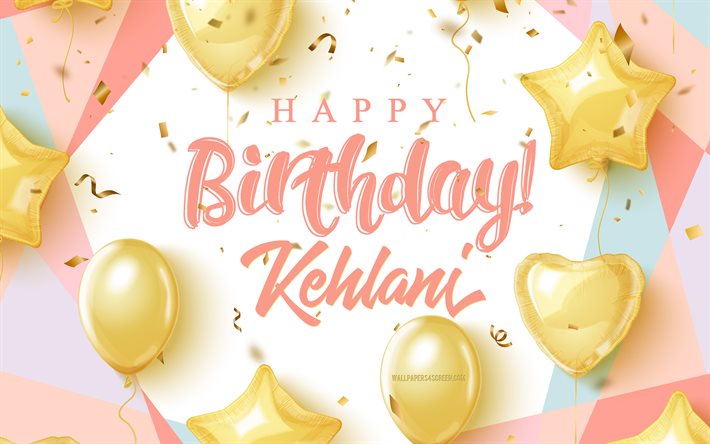 ケラーニお誕生日おめでとう, 4k, 金の風船で誕生の背景, ケラーニ, 3 d の誕生日の背景, ケラーニの誕生日, 金の風船, ケラーニ ハッピーバースデー