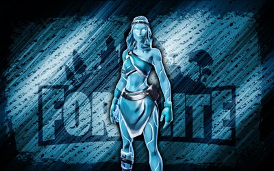Snowheart Fortnite, 4k, blue diagonal background, grunge art, Fortnite, artwork, Snowheart Skin, Fortnite characters, Snowheart, Fortnite Snowheart Skin