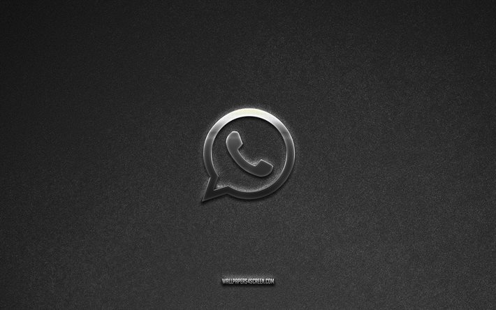 whatsapp logosu, sosyal medya markaları, gri taş arka plan, whatsapp amblemi, sosyal medya logoları, naber, müzik işaretleri, whatsapp metal logosu, taş doku