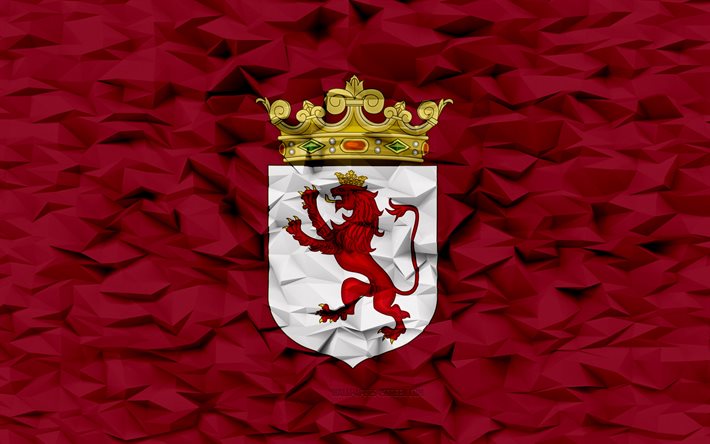 レオンの旗, 4k, スペインの州, 3 d ポリゴンの背景, 3 d ポリゴン テクスチャ, レオンの日, 3 d のレオンの旗, スペインの国のシンボル, 3d アート, レオン州, スペイン