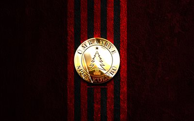 Umraniyespor golden logo, 4k, red stone background, Super Lig, turkish football club, Umraniyespor logo, soccer, Umraniyespor emblem, Umraniyespor, football, Umraniyespor FC