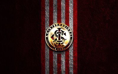 kultainen sc internacional  logo, 4k, punainen kivi tausta, brasilian serie a, brasilian jalkapalloseura, sc internacional  logo, jalkapallo, sc internacional  tunnus, sc internacional, kansainvälinen fc