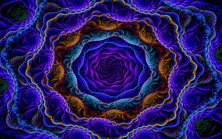 blue fractals backgrounds, vortex, abstract art, creative, floral ornaments, fractal art, abstract backgrounds, abstract chaotic pattern, floral fractals pattern, fractals