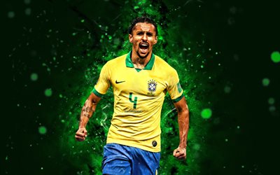marquinhos, 4k, 2022, selección de brasil, fútbol, futbolistas, luces de neón verdes, selección brasileña de fútbol, marquinhos 4k