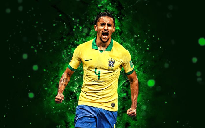 Marquinhos, 4k, 2022, Brazil National Team, soccer, footballers, green neon lights, Brazilian football team, Marquinhos 4K