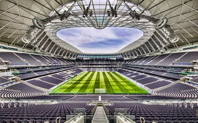 4k, Tottenham Hotspur Stadium, London, inside view, football field, stands, Premier League, Tottenham Hotspur, football, England, Premier League stadiums