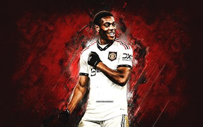 Anthony Martial, Manchester United FC, portrait, red stone background, soccer, Premier League, England, football, Manchester United, Man United