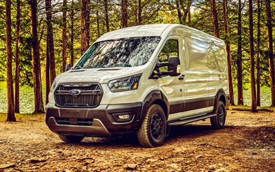 ford transit trail, 4k, offroad, 2023 autos, minivans, mpv, us spez, weißer ford transit, lkw, hdr, 2023 ford transit, frachttransport, ford