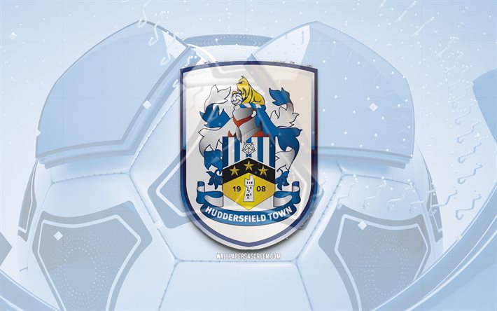huddersfield kasabası parlak logosu, 4k, mavi futbol arka planı, efl şampiyonası, futbol, ingiliz futbol kulübü, huddersfield kasabası amblemi, huddersfield kasabası fc, spor logosu, huddersfield ilçe logosu, huddersfield kasabası