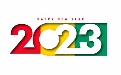 feliz año nuevo 2023 guinea, fondo blanco, guinea, arte mínimo, conceptos de guinea 2023, guinea 2023, fondo de guinea 2023, 2023 feliz año nuevo guinea