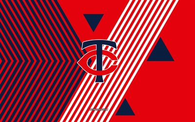شعار مينيسوتا توينز, 4k, فريق البيسبول الأمريكي, أحمر أزرق خطوط الخلفية, مينيسوتا توينز, mlb, الولايات المتحدة الأمريكية, فن الخط, البيسبول
