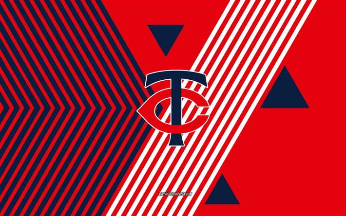 ミネソタ・ツインズのロゴ, 4k, アメリカの野球チーム, 赤青の線の背景, ミネソタ・ツインズ, mlb, アメリカ合衆国, 線画, ミネソタ・ツインズのエンブレム, 野球
