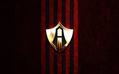 Atlas FC golden logo, 4k, black stone background, Liga MX, mexican football club, Atlas FC logo, soccer, Atlas FC emblem, FC Atlas, football, Atlas FC