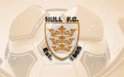 ハル fc の光沢のあるロゴ, 4k, オレンジ色のサッカーの背景, eflチャンピオンシップ, サッカー, イングランドのサッカークラブ, ハルfcエンブレム, ハルfc, フットボール, スポーツのロゴ, ハルfcのロゴ, fcハル