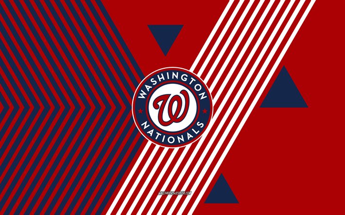 ワシントン・ナショナルズのロゴ, 4k, アメリカの野球チーム, 赤青の線の背景, ワシントン・ナショナルズ, mlb, アメリカ合衆国, 線画, ワシントン・ナショナルズのエンブレム, 野球