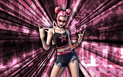 4k, Surf Witch, pink rays background, Surf Witch Skin, abstract art, Fortnite Surf Witch Skin, Fortnite characters, Fortnite, creative art
