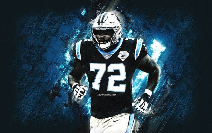 Taylor Moton, Carolina Panthers, american football player, blue stone background, portrait, NFL, USA, american football