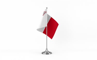 4k, bandiera da tavolo maltese, sfondo bianco, bandiera maltese, bandiera da tavolo di malta, bandiera di malta sul bastone di metallo, bandiera di malta, simboli nazionali, malta, europa