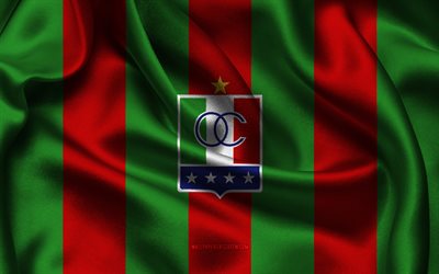4k, logotipo do once caldas, tecido de seda verde vermelho, time de futebol colombiano, emblema do once caldas, categoria primeira a, uma vez caldas, colômbia, futebol, bandeira de uma vez caldas