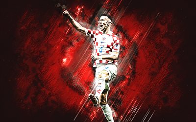 ivan perisic, seleção croata de futebol, catar 2022, jogador de futebol croata, meio campista, fundo de pedra vermelha, croácia, futebol