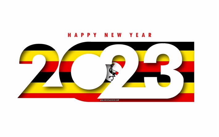feliz año nuevo 2023 uganda, fondo blanco, uganda, arte mínimo, conceptos de uganda 2023, uganda 2023, fondo de uganda 2023, 2023 feliz año nuevo uganda